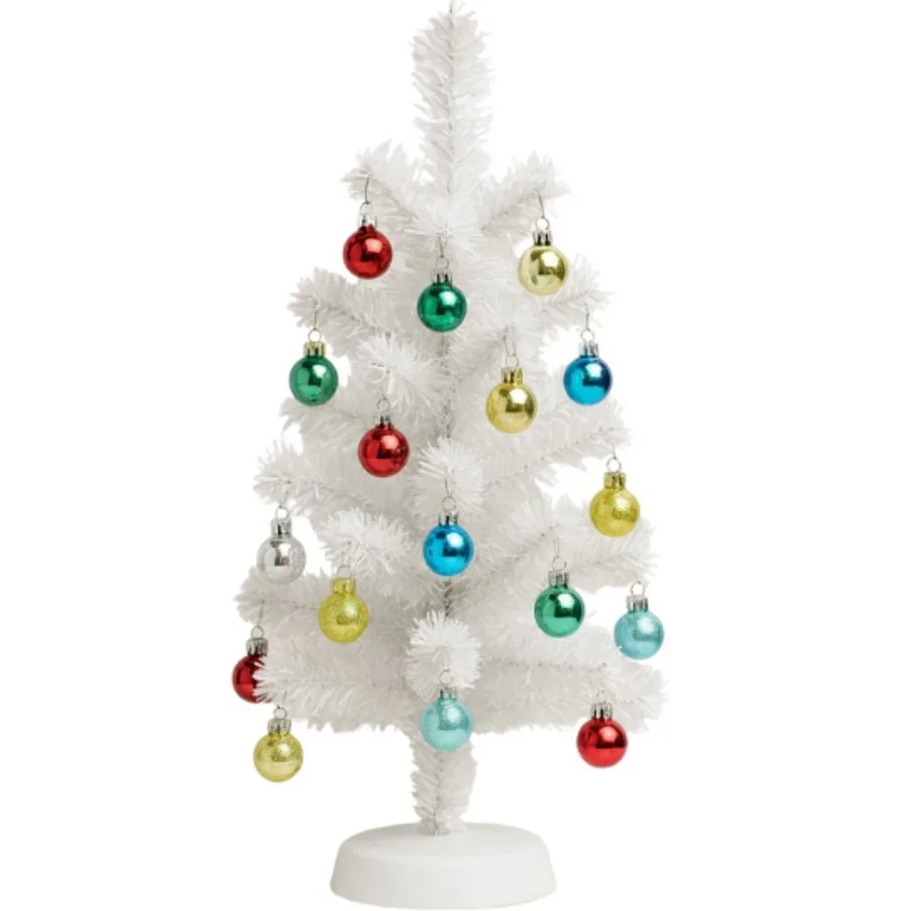 White Mini Christmas Tree, 15 Shiny Ornaments – 16